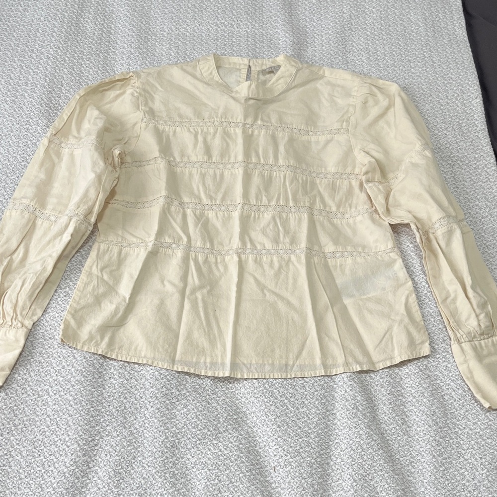 NWOT Cream Lace-Trim Long-Sleeve Blouse